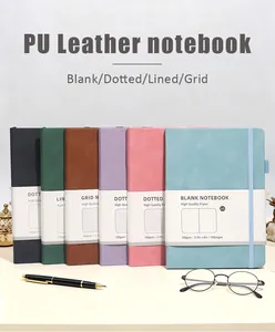 A5 PU leather notebook details featuring elastic band, pen loop and 100gsm paper