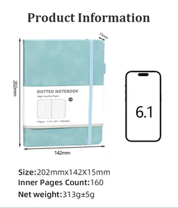 A5 light blue notebook dimensions and weight specs with smartphone size reference