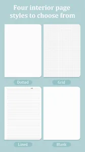 Detail showing four inner page styles including dotted, grid, lined, and blank options