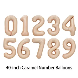 Detailed set of 40 inch caramel matte number balloons from 0 to 9 for party decor