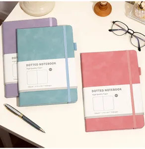 Detailed close-up of A5 macaron notebooks with elastic bands and 100gsm paper