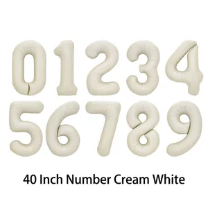Detailed view of 40 inch cream white number balloons with realistic foil texture