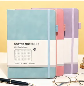Close-up of A5 notebook covers with elastic closures and 100gsm paper details