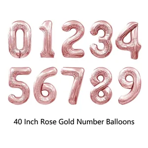 Set of 40-inch rose gold metallic foil number balloons from 0 to 9 for party decor