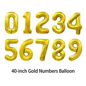 Detailed set of 40-inch golden number balloons from 0 to 9 in shiny metallic foil