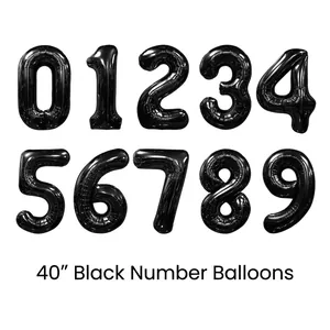 Full set of large 40 inch black number foil balloons for birthday party decorations