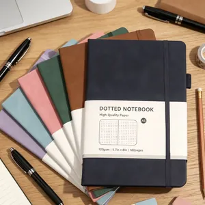 A5 Hardcover PU Leather Notebook With Elastic Band Pen Loop Thick Paper Dotted Lined Grid Blank Office School Planner Journal