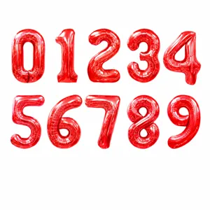Macro view of 40-inch red foil number balloons set for party celebrations