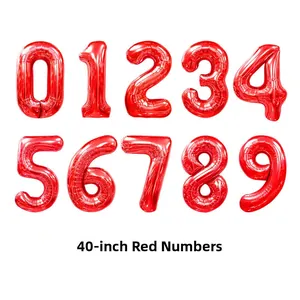 Macro view of 40-inch red foil number balloons set for party celebrations