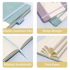 A5 macaron dotted notebook with elastic band and pen holder in mint and purple colors