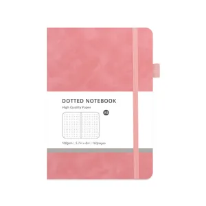 Pink A5 faux leather dotted journal with 160 pages of 100gsm paper and elastic band