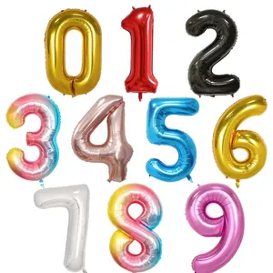Set of 40-inch foil number balloons in assorted metallic colors and rainbow gradients