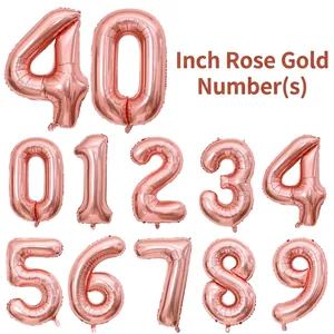40 inch rose gold number balloons made of shiny aluminum foil for party decorations