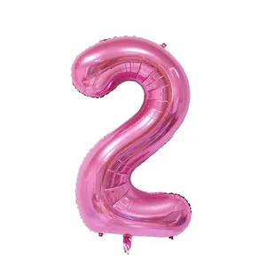Vibrant rose pink number 2 foil balloon for birthday party and anniversary decor