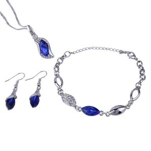 Ensemble de Bijoux en Cristal Marquise pour Femmes en Alliage Plaqué Or Argent Pendentif Feuille Collier Bracelet Boucles d'Oreilles
