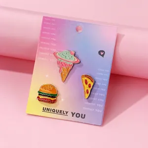 Cute Cartoon Food Enamel Brooch Pin Burger Pizza And Planet Ice Cream Alloy Lapel Pin For Backpack Clothes Jewelry Gift