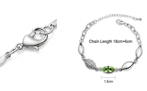 Bracelet argenté avec pierres olive marquise et fermoir mousqueton ajustable