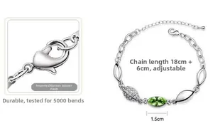 Silver bracelet with marquise olive stones and adjustable lobster clasp closure