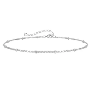 Minimalist 18K gold plated water wave chain anklet with round crystal pendant detail