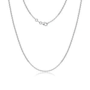 Macro view of S925 sterling silver cable chain necklace featuring lobster clasp