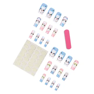 Cute pink and blue alpaca pattern press-on nails set with nail file and stickers