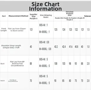 Detailed measurement size chart for the elegant purple round neck evening gown.