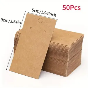 Detailed view showing a pack of 50 kraft paper earring display cards with 9x5cm size.