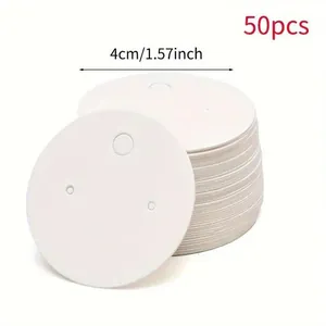 Detail view of round white earring display cards with 4cm size and 50pcs quantity