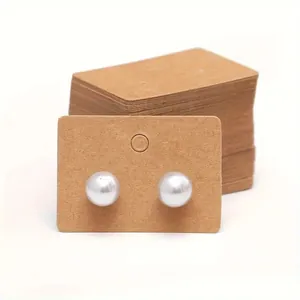Bulk kraft paper earring display cards with white pearl studs for jewelry small business