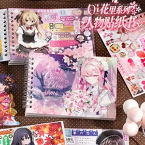 Close-up detail of anime girl character sticker books for DIY journaling and decoration