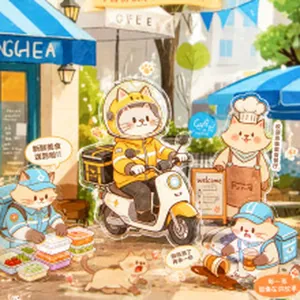 Detailed view of cute cat stickers with delivery and chef themes for DIY journals