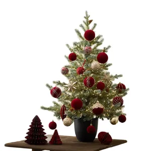 Elegant mini PE Christmas tree desktop ornament with red and gold bauble decorations
