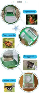 Details of portable foldable butterfly cage showing handle, PVC window and large opening