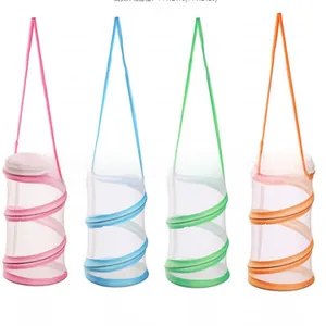 Portable foldable mesh insect observation cage in pink blue green and orange colors