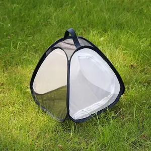 Detail of portable foldable insect cage with 360-degree clear viewing window
