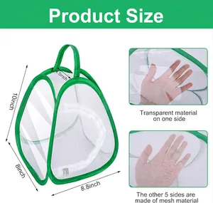 Foldable insect habitat cage with dimensions and transparent mesh material detail