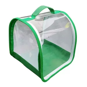 Portable and foldable 360-degree transparent insect observation cage with handle
