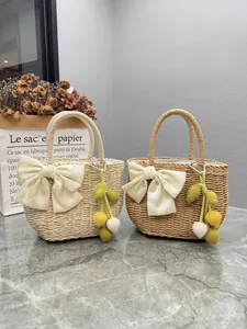 Handmade Woven Straw Handbag For Women Summer Beach Vacation Tote Bag With Drawstring Liner Casual Pastoral Style