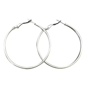 Large silver hoop earrings crafted from 304 titanium steel for a bold fashion look.