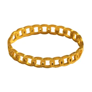 Detailed view of a gold-plated stainless steel chain-link hollow bracelet for women
