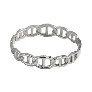 Detailed close-up showing the intricate silver stainless steel anchor chain link design