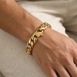 Bracelet gourmette épais pour homme en acier inoxydable doré, design mode et élégant