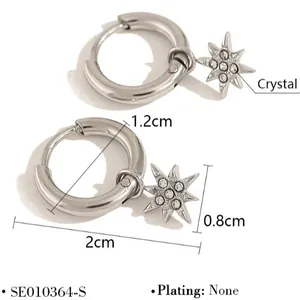 High-quality stainless steel hoop earrings with sparkling star crystal pendants