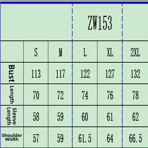 Detailed size chart for men's vintage half-zip sweatshirt from S to 2XL with measurements