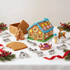 3D Gingerbread House Cookie Cutters Stainless Steel Christmas DIY Holiday Baking Molds For Festive Party Cake Decorating