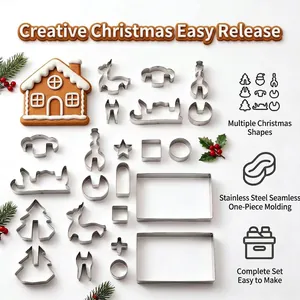 Complete stainless steel Christmas cookie cutter set for 3D DIY gingerbread house baking