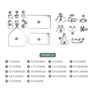 18pcs stainless steel gingerbread house cookie cutter set with detailed dimensions and weight