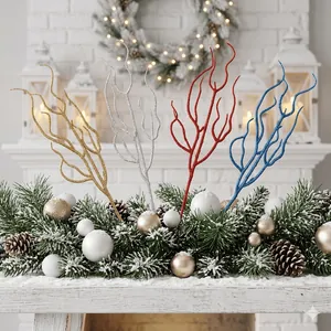 Branches décoratives scintillantes rouge blanc bleu et or pour décoration de fête