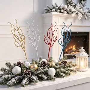Branches d'arbre décoratives à paillettes rouge blanc bleu pour décor de fête