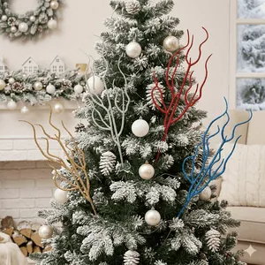 Branches décoratives scintillantes rouge blanc bleu or pour décoration festive